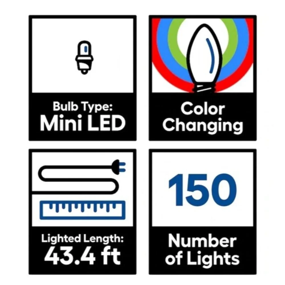 GE Color Changing LED String Lights White Wire 150 Ct 43.4-ft Multi-Function